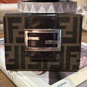 Fendi Logo Canvas Wallet with Silver Clasp